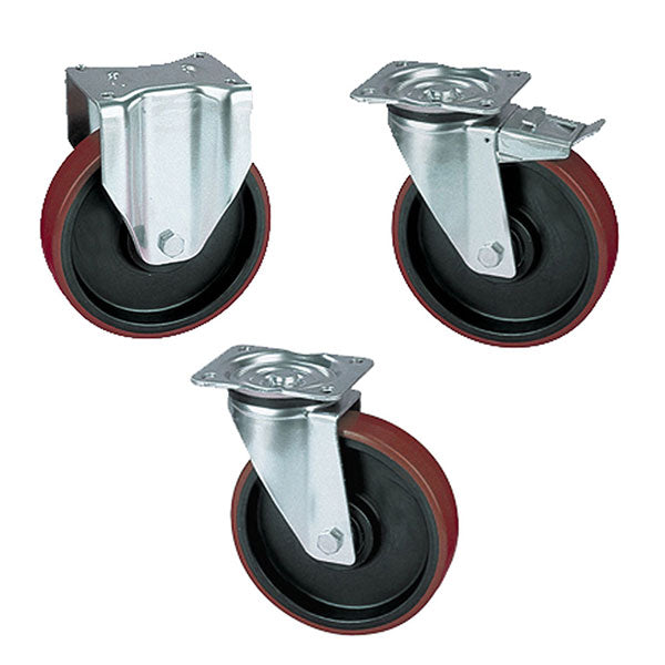 PCS - CAST IRON wheels with POLYURETHANE coating and SUPPORTS - heavy loads - TROLLEYS - SUPPORT WHEEL PCS - CAST IRON wheels with POLYURETHANE coating and SUPPORTS - heavy loads - TROLLEYS - SUPPORT WHEEL